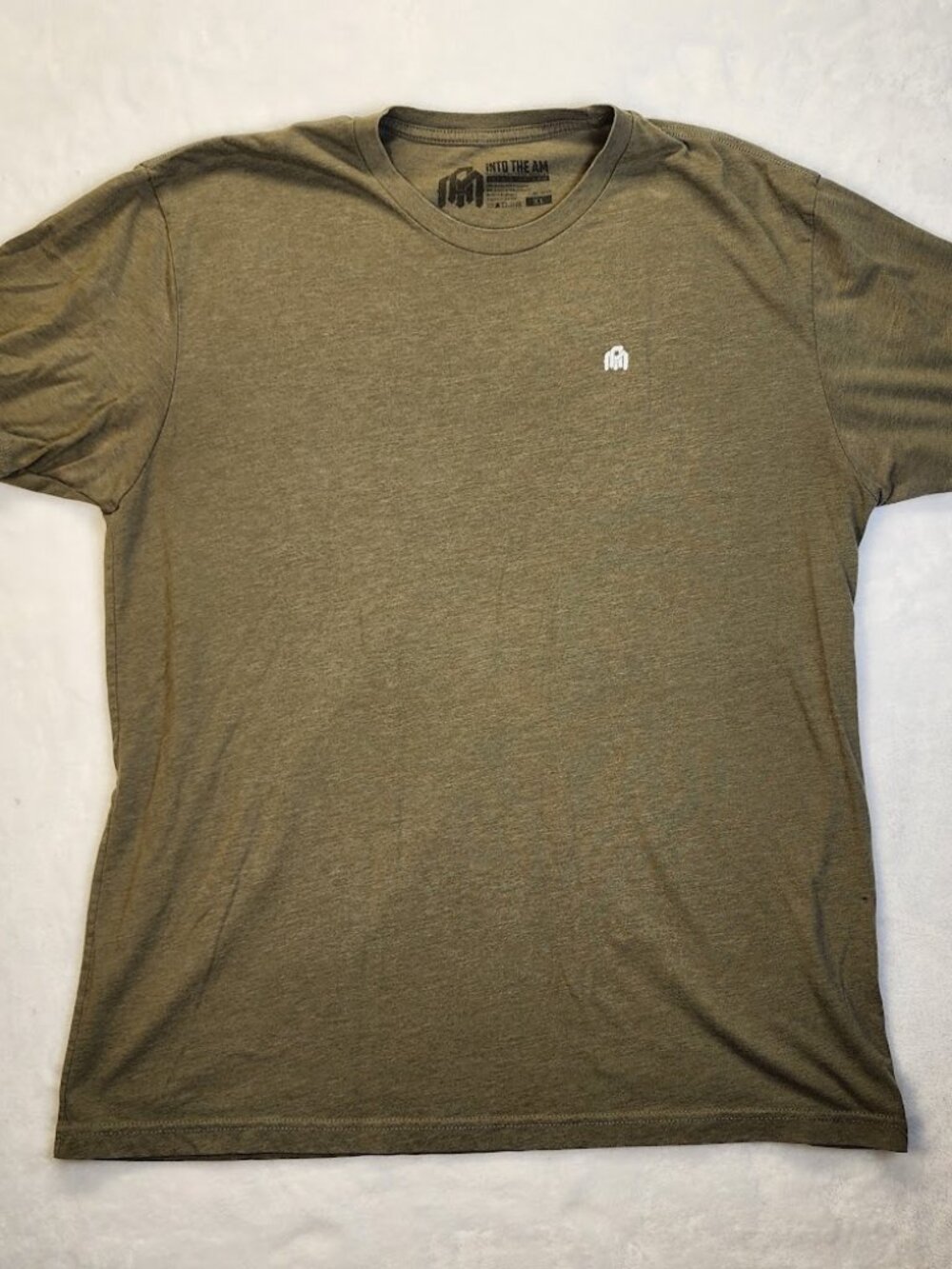 INTO THE AM Mens Heathered Olive Green Short Sleeve Logo T-Shirt Soft Material